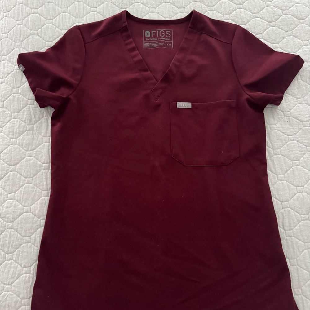 Figs Women's Short Sleeve Top in Deep Burgundy